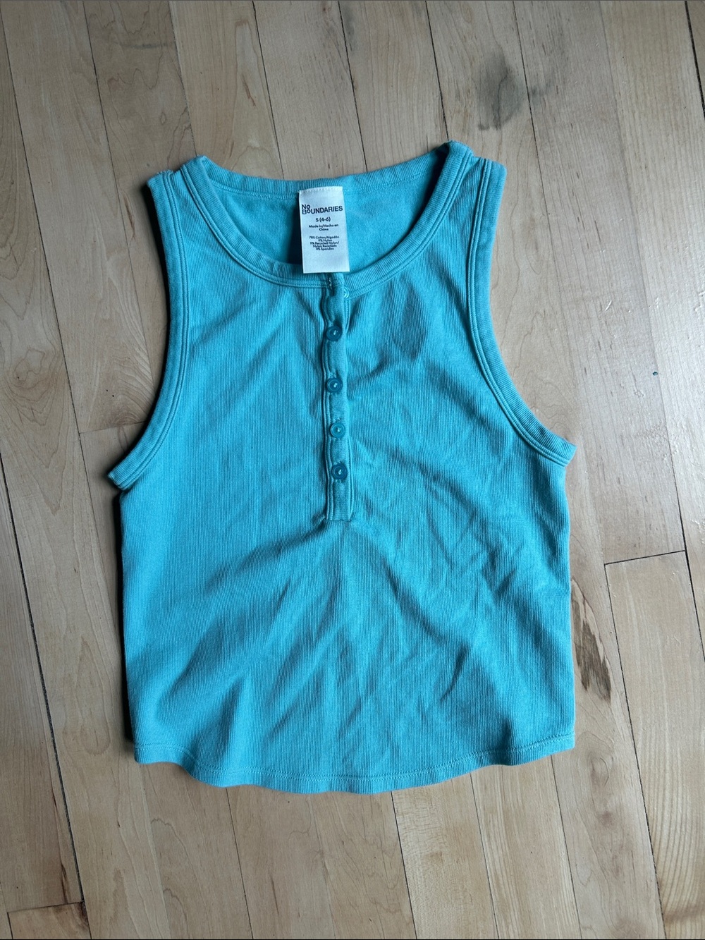 No Boundaries Turquoise Ribbed Henley Tank Top